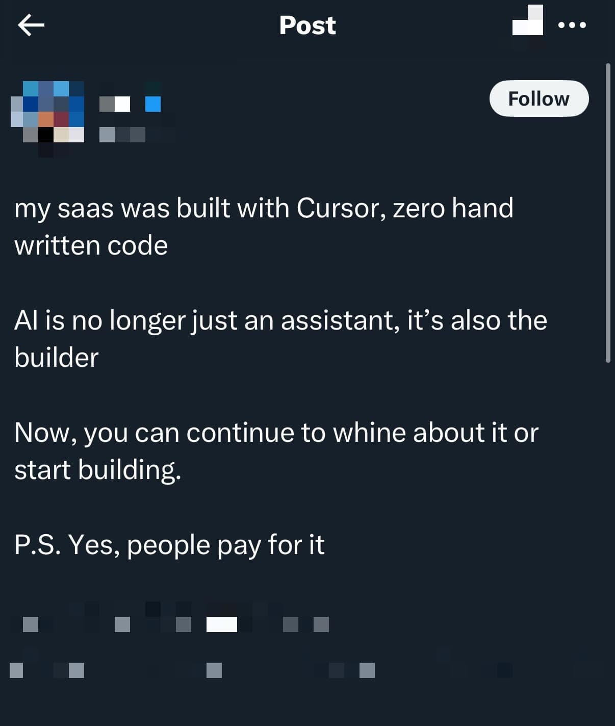 Screenshot of initial enthusiastic post with exposed API key