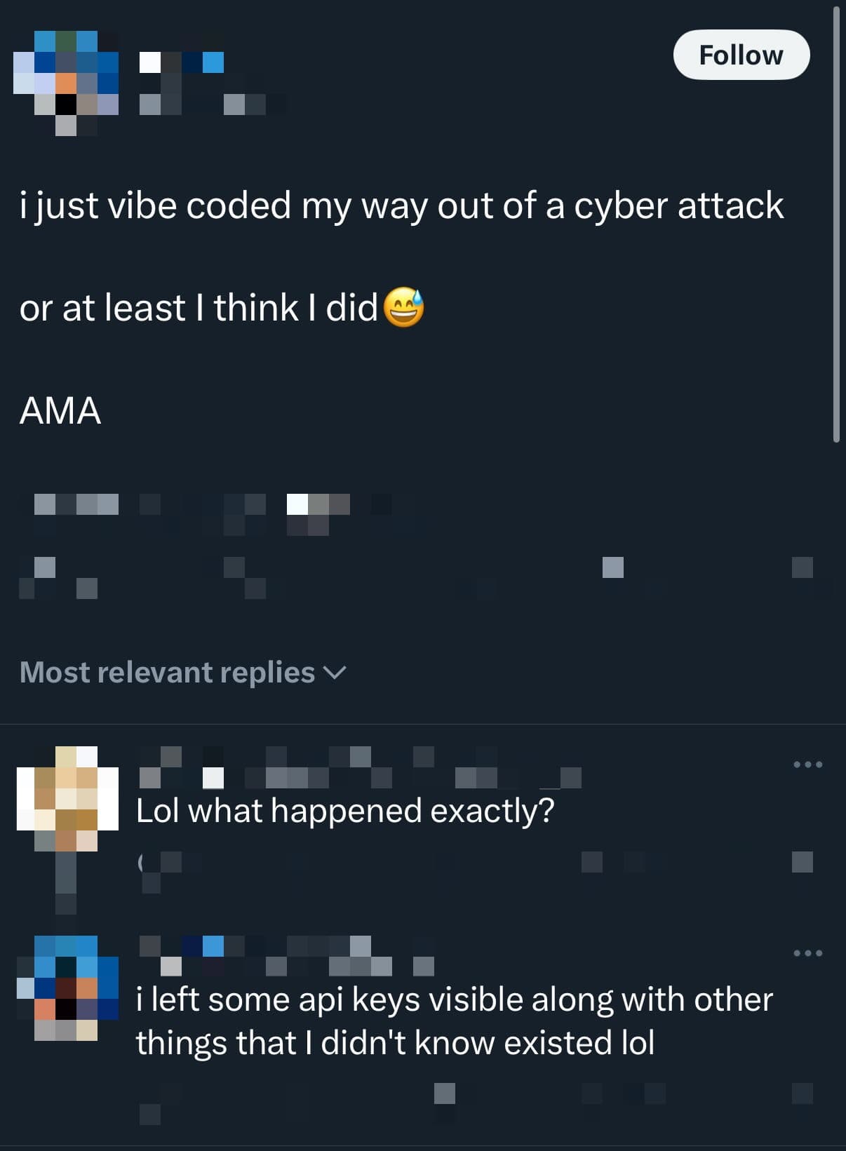 Screenshot of warning messages from other developers